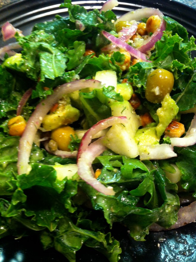 Greek salad with roasted chickpeas